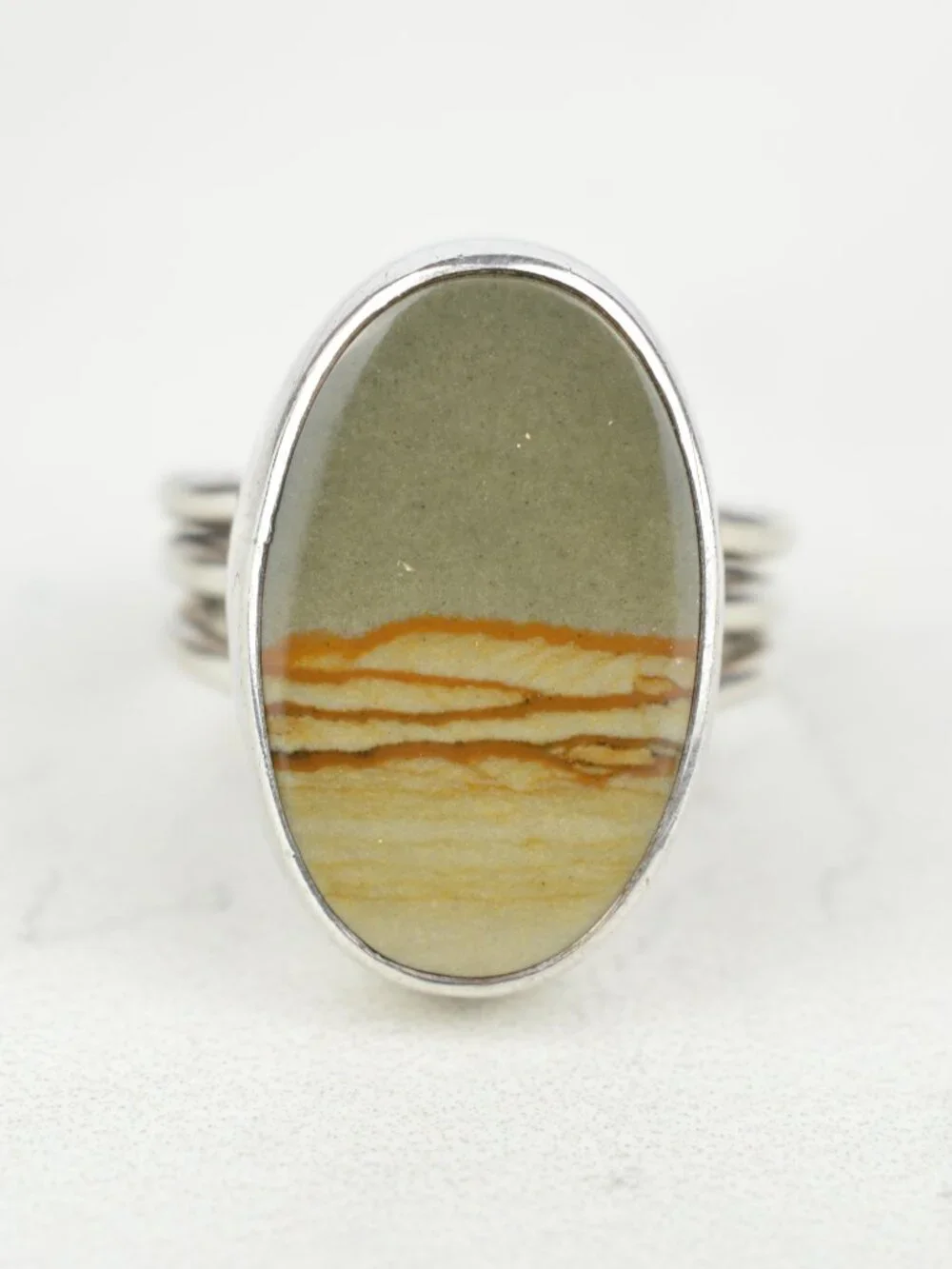 925 Sterling Silver Owyhee Picture Jasper Ring Size 5.75 Triple Wire Band 7.3g